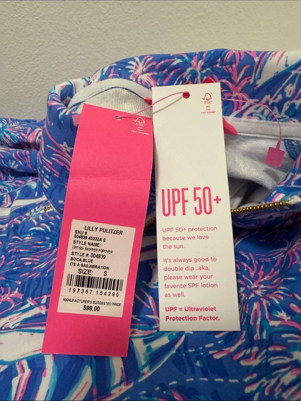 Lilly Pulitzer Skipper Popover Boca Blue Its A Sailabration Womens Small 1/4zip